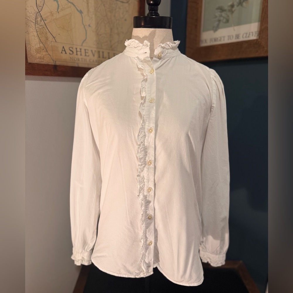 LOFT Cream Ruffle-Trim Blouse